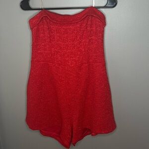 Altar'd State Elle strapless red sparkle romper XL